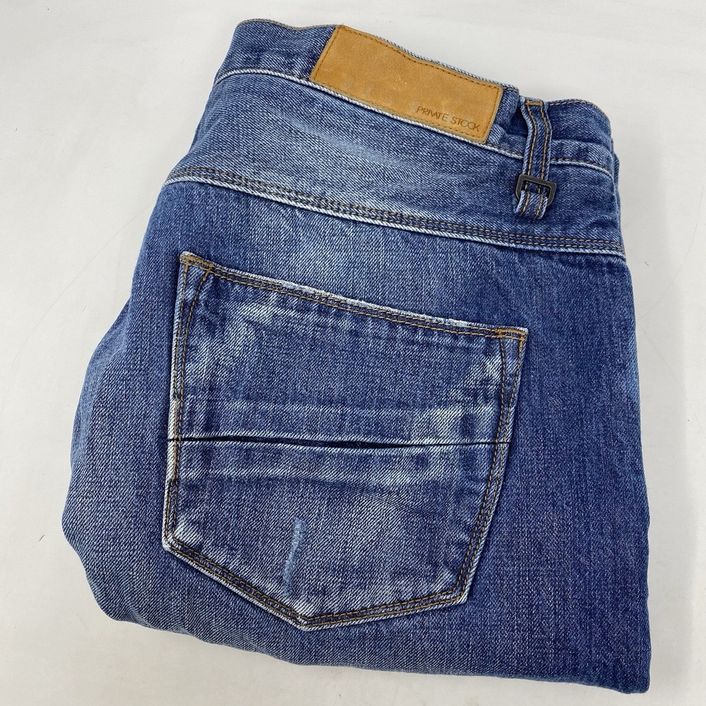 Private Stock Casual Jon Jeans Mens 36‎ Blue Distressed Button Fly Straight Leg